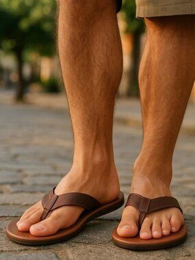 UGG Brown Leather Flip Flops Mens Size 12 Thongs Sandals Well Loved Worn UGGS